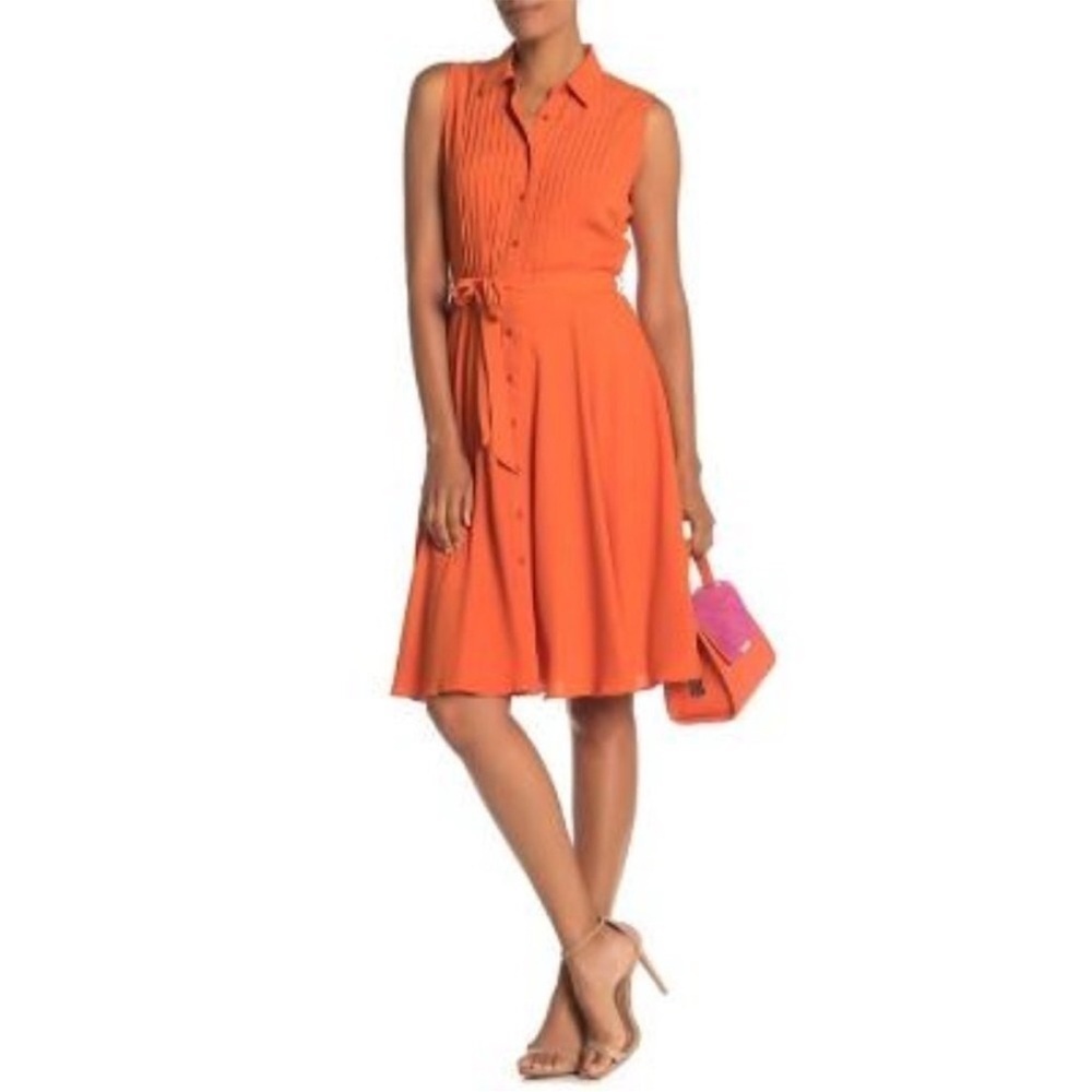 Nanette Lepore Coral Pleat & Button Front Belted Dress Size 2 - Picture 3 of 9